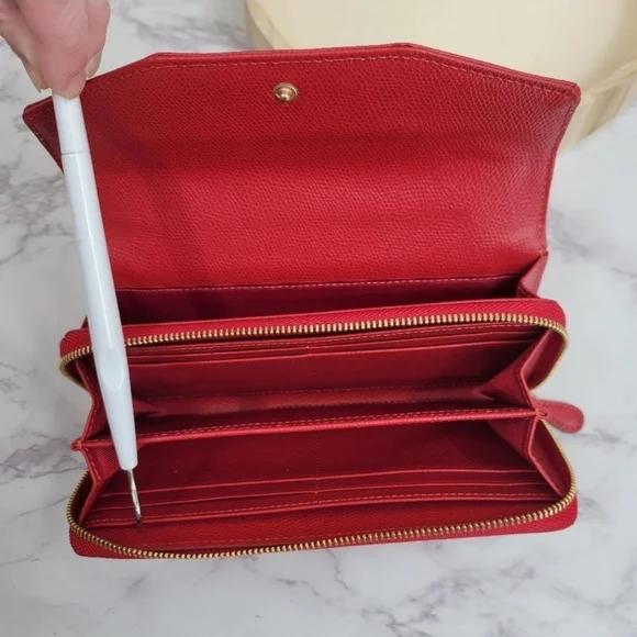 Valentino Red Leather Wallet with Textured Finish